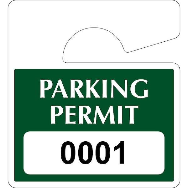Lustre-Cal Laminated Hanging Parking Permit Green 3in x 2.75in 30mil Plastic Serialized 001-050, 50PK 253813301G0001 - main